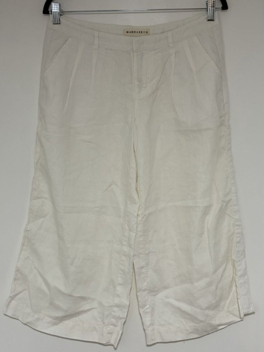 Marrakech Women’s 100% Linen White Cropped Wide Leg Pants Size 27